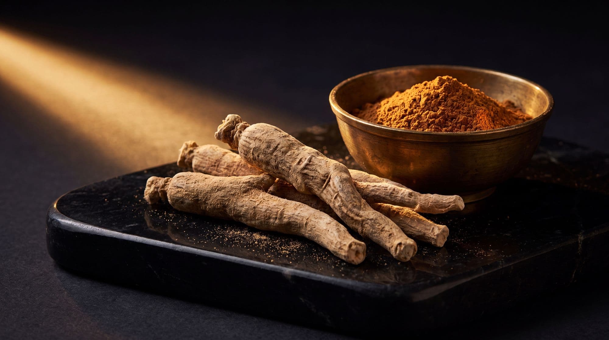 Ashwagandha roots and ochre powder