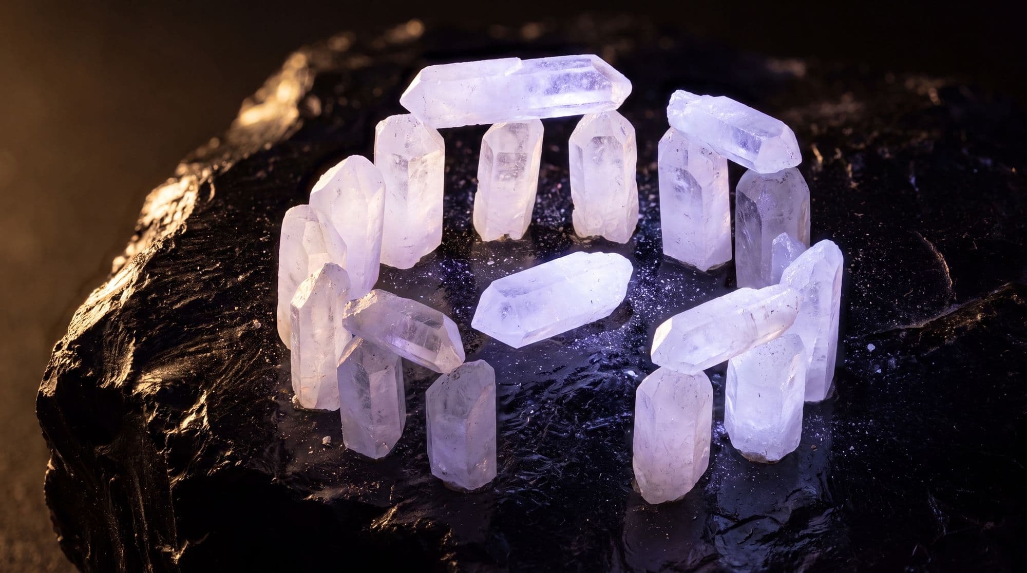 Magnesium crystal shards in violet light