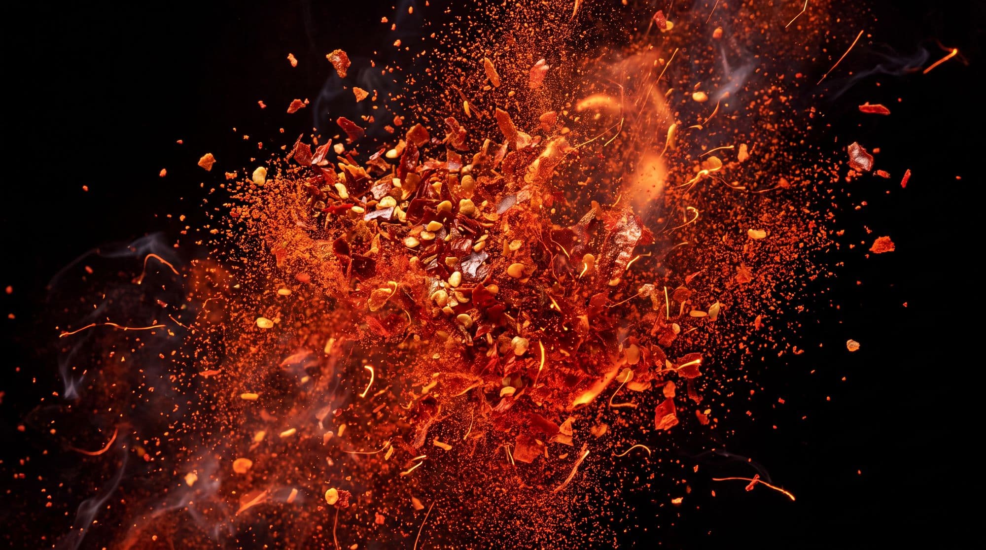 Chili fire flaring red against the dark