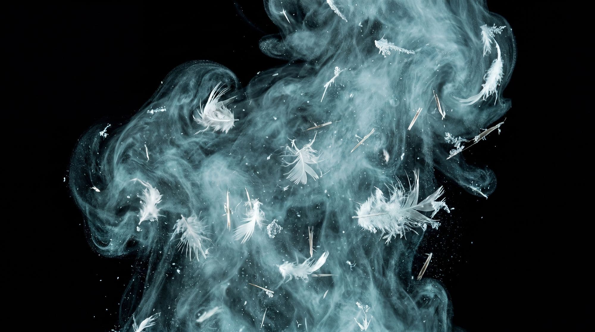 Teal wind streaming across a dark sky